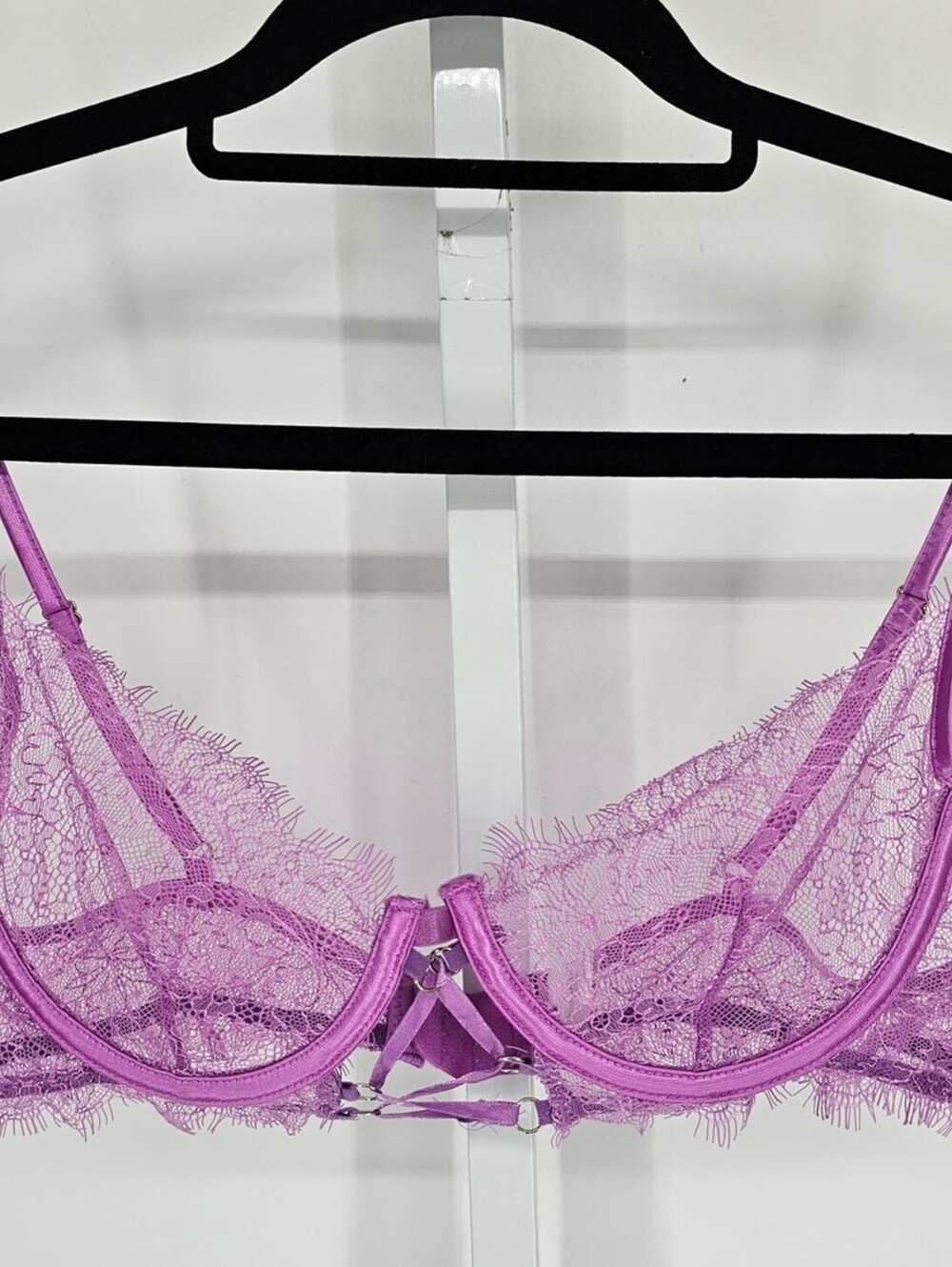 Vintage Y2K Womens Sz L Sexy Sheer Lace Bra Light Purple